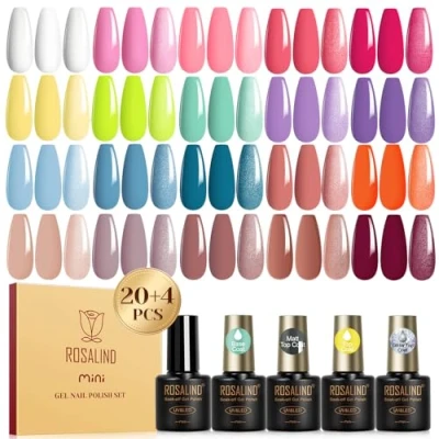 Imagen de ROSALIND Esmaltes Semipermanentes Para Uñas, 24 Piezas Amarillo Rosa Azul Violeta Blanco Marrón Colores Semipermanente, UV/LED Pintauñas Nail Art Manicure Regalo
