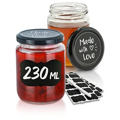 Imagen de Praknu 25 Tarros de Cristal para Conservas 230 ml Con Etiquetas y Rotulador Herméticos Apto Lavavajillas Ideales Regalar