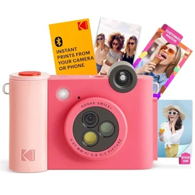 Imagen de KODAK Smile+ Cámara Digital instantánea 2 en 1 y Impresora Bluetooth 10MP, Lente giratoria con Efectos, Fotos Adhesivas Zink 2x3, Imprime Desde App Dispositivos Inteligentes Fucsia