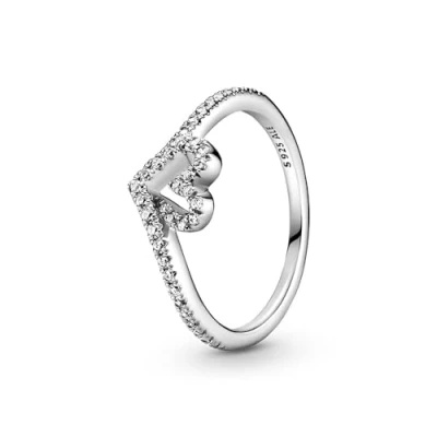 Imagen de Pandora Anillo centelleante con diseño de corazón y hueso la suerte plata ley circonitas cúbicas transparentes, talla 60