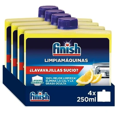 Imagen de Finish Limpiamáquinas Limpieza higiénica para el lavavajillas contra mal olor, la cal y grasa, líquido, aroma Limón, Pack de 4 unidades 250ml