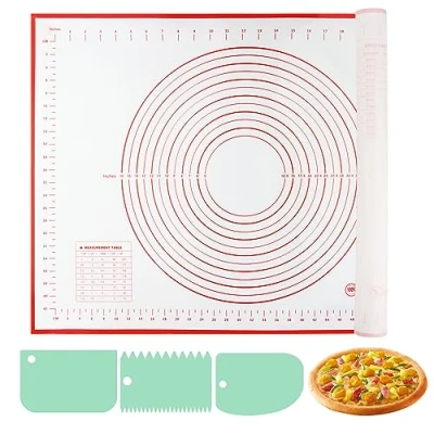 Imagen de VFANDV Tapete de Silicona para Hornear, 70 x 50 cm Amasar, Antiadherente Alfombrilla Hornear Reutilizable Baking Mat Repostería, Pastelería (Rojo+3 Raspador)