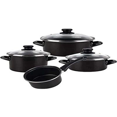 Imagen de Magefesa Kenia Batería de cocina, acero vitrificado, antiadherente bicapa reforzado, apta para todo tipo cocinas, negro, 7 piezas