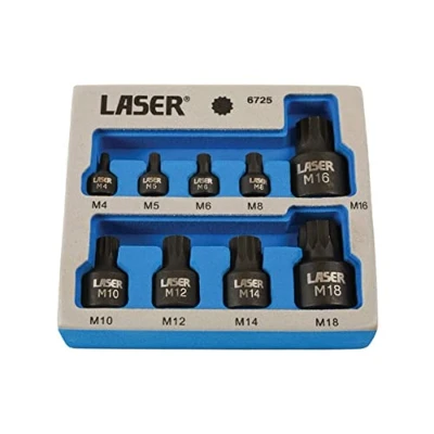 Imagen de Laser 6725 Low Profile Spline Socket Bit Set, Silver, 1/4&quot;D, 3/8&quot;D, 1/2&quot;D, 9pc