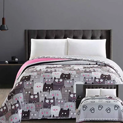 Imagen de DecoKing 32350 Colcha (220 x 240 cm, Microfibra, Acolchada, fácil de cuidar, Beige, marrón Claro, marrón, Gris, Acero Antracita, Grafito, Negro, Blanco, Rosa), Gatos