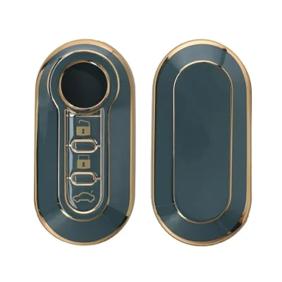 Imagen de kwmobile Carcasa para Mando Compatible con Fiat Lancia Llave de Coche Plegable 3 Botones Funda Llaves TPU Azul/Dorado