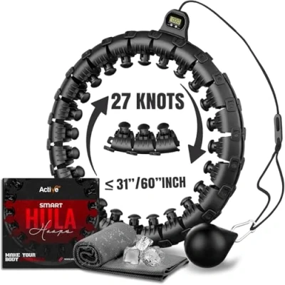 Imagen de Hula Hoop Inteligente con Peso, Ajustable, para Ejercicio de Fitness, 27 Nudos (Negro)