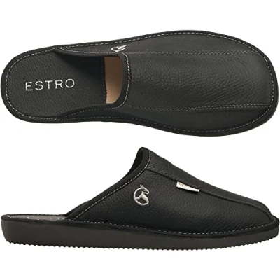 Imagen de ESTRO Zapatillas De Casa Hombre Invierno Piel Carnero Pantuflas Lana Suela Memoria Frost (43 EU, Ónix)