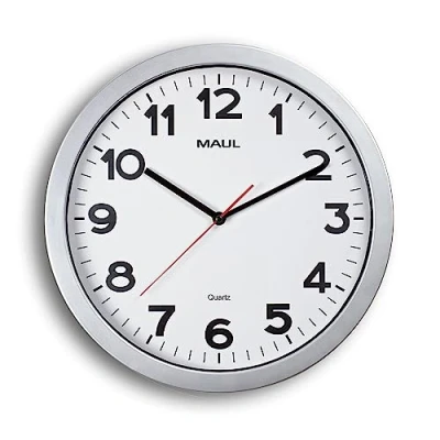 Imagen de Maul Reloj de Pared MAULstep Ø 35 cm, Cuarzo con Ajuste automático Tiempo, Optima para salón, Dormitorio, Cocina, Estudio y Oficina, Buena legibilidad Espacios Grandes, Plata
