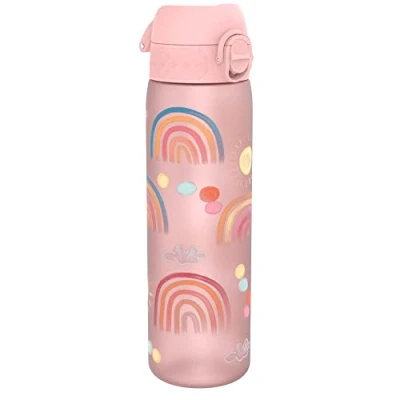 Imagen de Ion8 Botella Agua, 500ml, a Prueba de Fugas, Fácil Abrir, Cerradura Segura, Apta para Lavavajillas, Sin BPA, Asa Transporte, Limpiar, Neutro en Carbono, Diseño Arco Iris