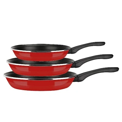 Imagen de Fagor Optimax Set Juego Sartenes Inducción 20 24 28 cm, Acero Esmaltado, Antiadherente Ecológico XYLAN PLUS sin PFOA, Alto Espesor, Apta para Todas Las Cocinas, Vitrocerámica, Gas, Lavavajillas, Rojo