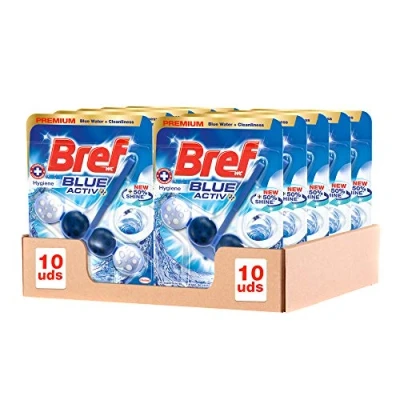 Imagen de Bref Blue Activ Cloro Cesta WC (pack de 10 unidades), limpia baño para un siempre limpio y fresco, limpiador baños con fórmula antical que elimina la suciedad
