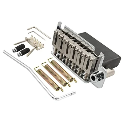 Imagen de Musiclily Pro 52,5mm Silletas de Acero Estilo Full Block 2 Stud Trémolo Puente Guitarra para American Strat, Cromo