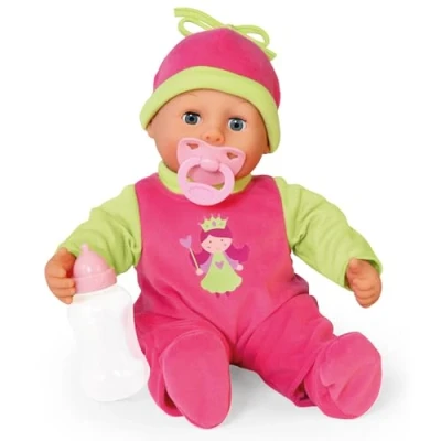 Imagen de Bayer Design 93806AA, Muñeca, 24 Sonidos de bebé, con Chupete, biberón, munecos interactivos, Rosa, Verde, 38cm, Color Fucsia, Manzana
