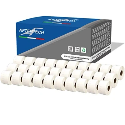 Imagen de Aftertech 30 rollos de etiquetas adhesivas compatibles 11356 41 x 89 mm (300 etiquetas/rollo = 9000 totales) para Dymo LabelWriter Seiko SLP etiquetadoras impresoras S0722560