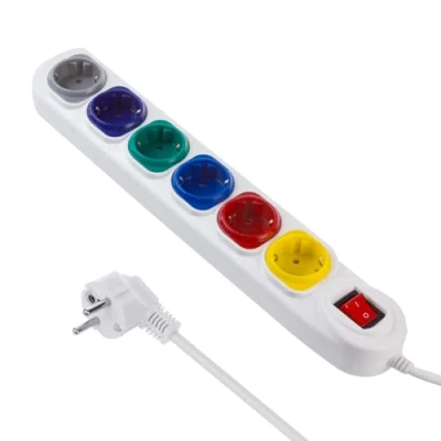Imagen de Maclean Regleta de 6 Enchufes Interruptor Cable Extensión 1,5m Múltiple Protección Infantil Montaje en Pared 2500W (Blanco/Multicolor)