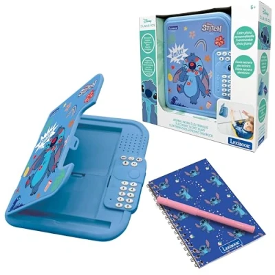 Imagen de Lexibook, Disney Stitch, Diario electrónico Interactivo con bolígrafo y Cuaderno incluidos, contraseña protegida, Funciones Divertidas Efectos de Sonido, Azul, SD50D