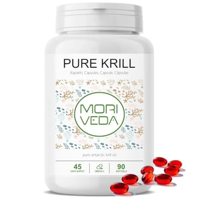 Imagen de cápsulas de aceite krill 1000mg PURE durante 45 días con astaxantina omega 3 6 EPA DHA colina fosfolípidos Moriveda 1x 90
