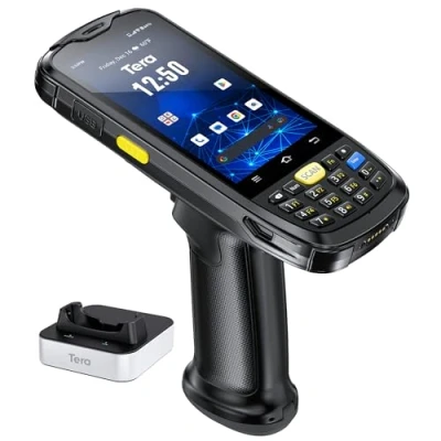 Imagen de Tera Android 10 Escáner de Códigos Barras PDA con Base Carga, Teclado Agarre Pistola Zebra SE4710&amp;4G WiFi GPS BT IP65 Batería 4200mAh 1D y 2D Portátil P160