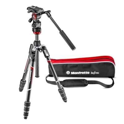 Imagen de Manfrotto MVKBFRTC Live befree Kit Twist Carbon con Fluid de Cabezal vídeo, Blanco/Rojo