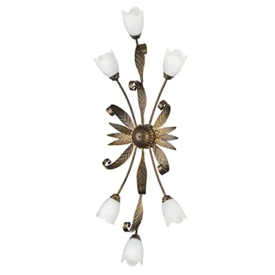 Imagen de ONLI 4240/PL6 Lámpara de techo, marrón/blanco, 6 luces, metal; cristal