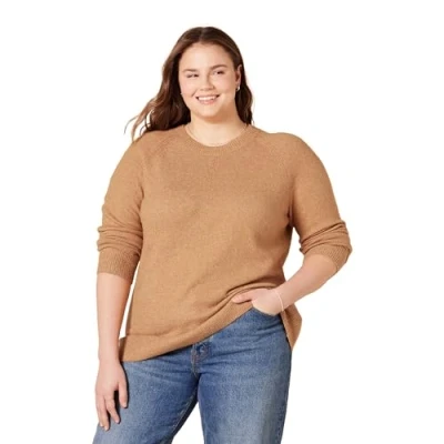 Imagen de Amazon Essentials Jersey de Tacto Suave con Cuello Redondo, Manga Larga y Corte Clásico Mujer, Camel Mezcla, XL