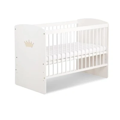 Imagen de KMbaby K2 KOR Cuna para bebé (120 x 60 cm, con colchón blanco corona natural, somier, 3 niveles de altura ajustable, madera pino lacada)