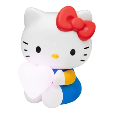 Imagen de Luz en forma de Hello Kitty 3D con corazón Lámpara personaje Sanrio licencia oficial, para mesita noche o decoración estantes, funciona pilas Paladone