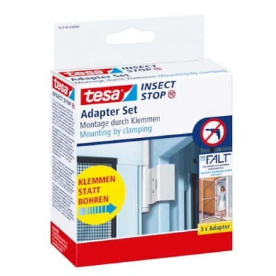 Imagen de tesa Insect Stop FALT Adaptador de puerta para marcos aluminio Abrazadera montar puertas mosquiteras sin necesidad taladrar ni atornillar Blanco antracita
