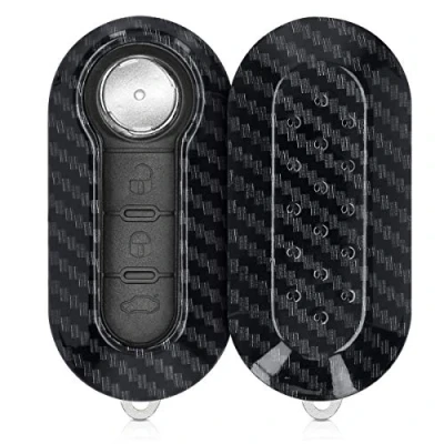 Imagen de kwmobile Funda Compatible con Fiat Lancia Llave de Coche Plegable 3 Botones Carcasa Dura para Mando Auto Carbono Negro