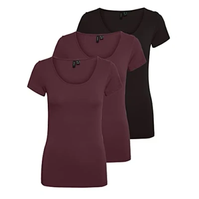 Imagen de VERO MODA Camiseta de Mujer Vmmaxi My SS Soft U Neck Noos, Multicolor (2X Port Royale/ 1x Black), M