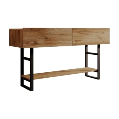 Imagen de MB Muebles Bonitos Recibidor Mueble Entrada Aparador Ancho 139 x Alto 75 Profundo 43 cm Design Industrial Estructura Acero Negro Mate y Melamina Color Pino Atlántico Modelo Factory R1