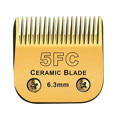 Imagen de 5FC Blade Cuchilla de repuesto compatible con cortapelos perros Andis/la mayoría mascotas Oster A11/Wahl KM Series (5FC: 6,3 mm), dorado)