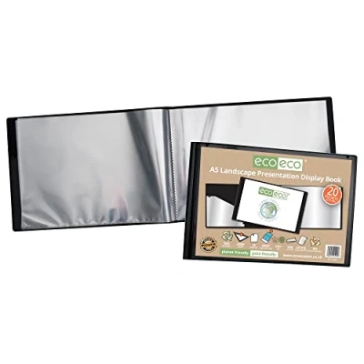 Imagen de eco Eco094 Cuaderno de presentación paisaje (50% reciclado, 20 bolsillos, color negro, con funda plástico, tamaño A5, 50% reciclado)