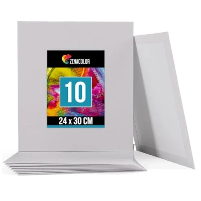 Imagen de Zenacolor Set de 10 Canvas Lienzos para Pintar 24x30cm Todos los Tipos Pintura sobre Tela 100% Algodón sin Ácidos