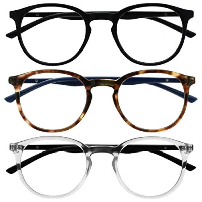 Imagen de OPULIZE Met Gafas de Lectura con Bloqueo Luz Azul 3 Pack Montura Redonda Negra Marrón Morado Resistente a Arañazos Bisagras Muelle Ordenador Gaming Antirreflejante Hombre Mujer BBB60 125 +3.50