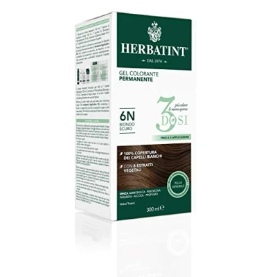 Imagen de Herbatint Gel colorante permanente 3Dosis, 300 ml 6N Rubio Oscuro, sin amoníaco, para pieles sensibles, 100% cobertura de cabellos blancos, con 8 extractos naturales biológicos
