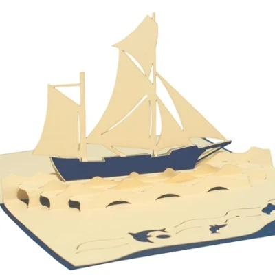 Imagen de tarjetas de felicitación Lin Pop Up 3d cupones viaje cumpleaños, diseño barco velero