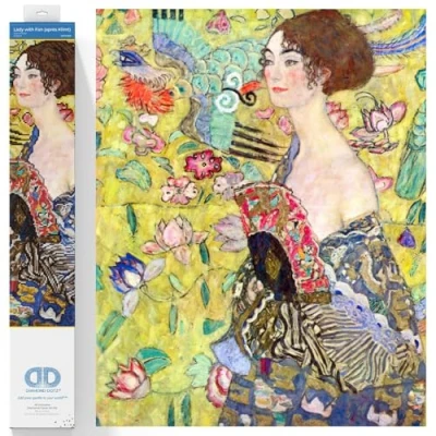 Imagen de Diamond DOTZ Painting de Klimt. Cuadro Diamantes 5D Señora con Abanico. Kit Completo Pintura 67 x Cm