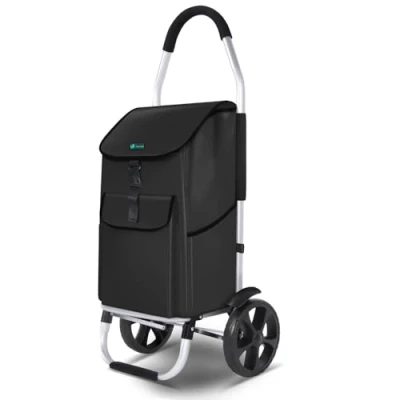 Imagen de VOUNOT Carrito Compra Plegable de Aluminio 2 Ruedas, Carro la en 1 con Bolsa Oxford Impermeable y Desmontable, Compras Rodante Guardabarros, 45L, Negro