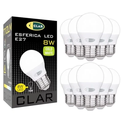 Imagen de CLAR Bombilla LED Alargada, Maiz, Bombillas E27 Luz Fria, Blanco Frio, 6500K, 8W (Pack 10)