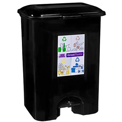 Imagen de COM FORT HOUSE Cubo de Basura con Pedal Capacidad 80 litros Reciclaje Color Negro Orgánico Cocina 1 unidad Piezas Extraíbles Limpieza Fácil ruedas