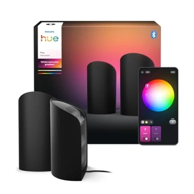 Imagen de Philips Hue Play Bañador de pared inteligente, negro, luz blanca y color con tecnología ColorCast, compatible Bluetooth, control por voz Alexa, Apple Home Google Assistant, paquete 2