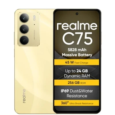 Imagen de realme C75 Smartphone 8+256 GB, IP69, batería de 5828 mAh, Cristal ArmorShell™2, cámara supernítida 50 MP, Carga rápida 45 W7, Dorado (sin Adaptador)