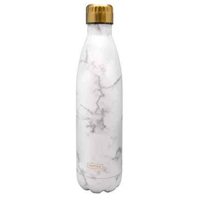 Imagen de NERTHUS FIH 598 Termo Doble Pared para Fríos y Calientes Diseño de Acero Inoxidable 750 ml Libre BPA, Tapón Hermético, 18/8, Mármol Blanco