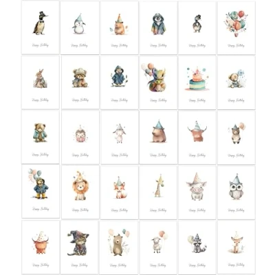 Imagen de 30 tarjetas de cumpleaños diferentes brillantes y lindas con sobres