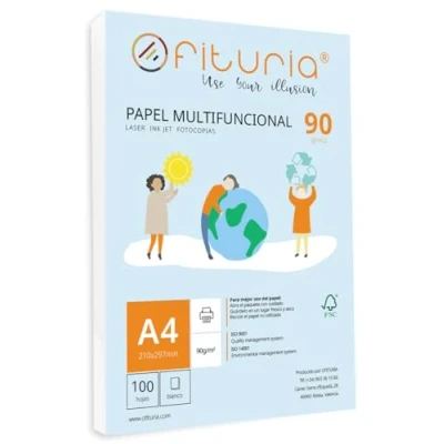 Imagen de Paquete de folios A4 90gr con 100 Hojas Blancas, Papel Multifuncional para Uso Escolar y Entornos Laborales. Ideal impresoras láser, inyección o fotocopiadoras Ofituria
