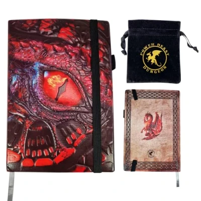 Imagen de Power Beast Dungeon Cuaderno de Dragon + Bolsa para Dados, Libreta, Compendio, Diario, Agenda, Grimorio, Libro Magia, D&amp;D, Master, Dungeons and Dragons, Dragones y Mazmorras, DND.