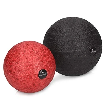 Imagen de Navaris Set de pelotas Lacrosse para Masaje 2 Tamaños Diferentes (8CM 10CM) Terapia miofascial músculos Espalda Pierna Cuello y pie