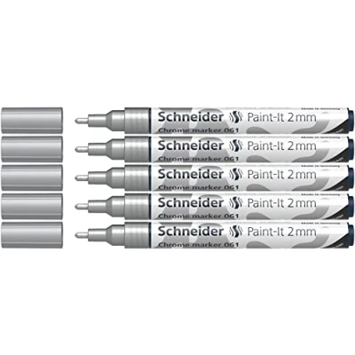 Imagen de Schneider 061 Marcadores cromados de 2,0 mm (tinta altamente pigmentada con efecto gel juego, adecuado para muchas superficies), 5 unidades cromadas